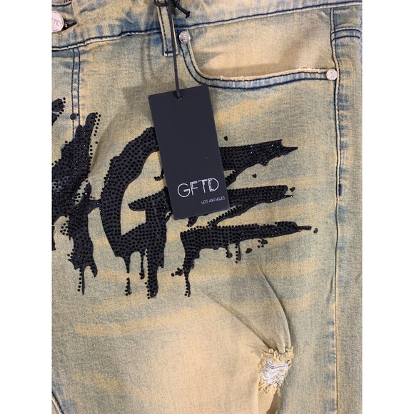 GFTD Los Angeles Men's Jeans Savage Wearable Art 42 Distressed Embellished NWT - Picture 6 of 12